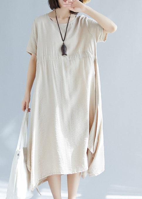 Big Hem Linen Cotton Clothes for Inspiration Beige Side Open Dress Summer