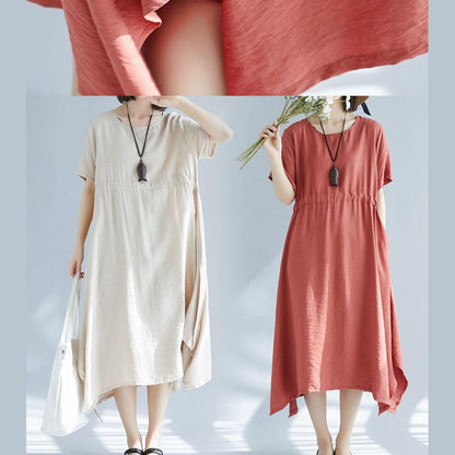 Big Hem Linen Cotton Clothes for Inspiration Beige Side Open Dress Summer