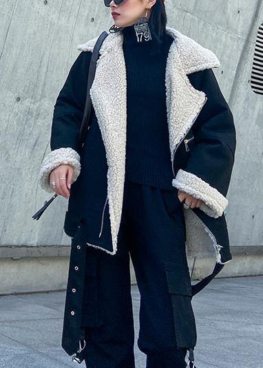 Black Coats Inspiration Tie Hem Thick Jackets