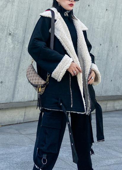 Black Coats Inspiration Tie Hem Thick Jackets