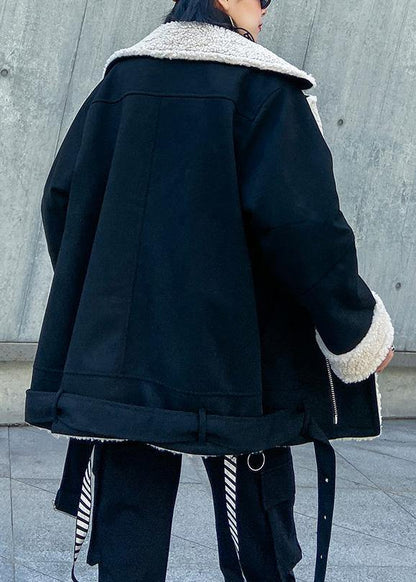Black Coats Inspiration Tie Hem Thick Jackets