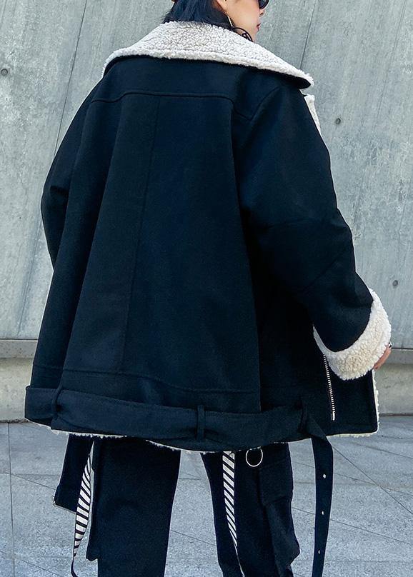 Black Coats Inspiration Tie Hem Thick Jackets