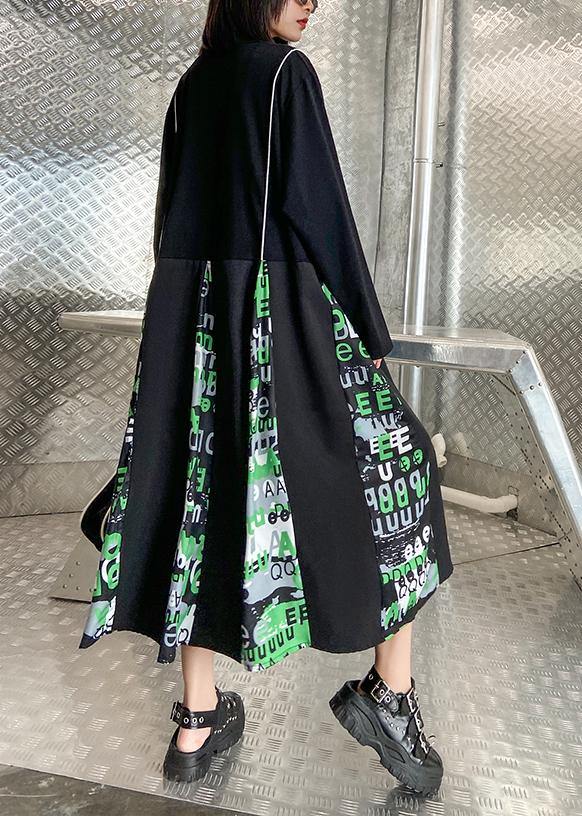 Black Letter Dress Stand Collar Zippered Dress