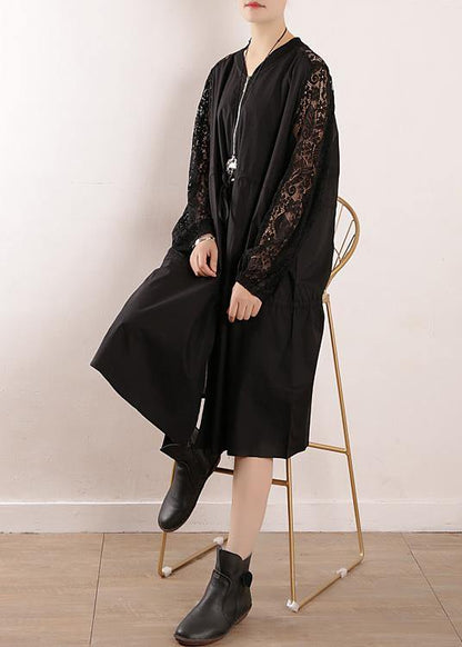 Black Trench Coat Fabrics O Neck Zippered Fall Outwears