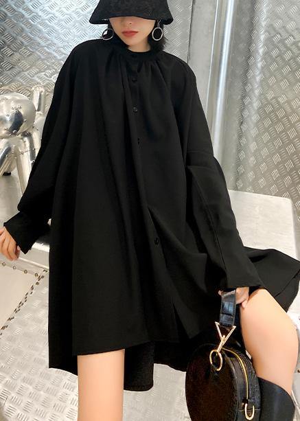 Black Blouses for Stand Collar Asymmetric Clothing Blouses