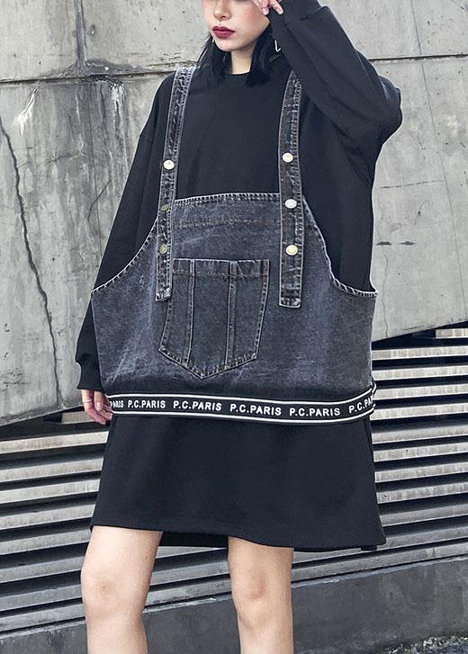 Black Cotton Blouse O Neck Two Pieces Clothing Tops