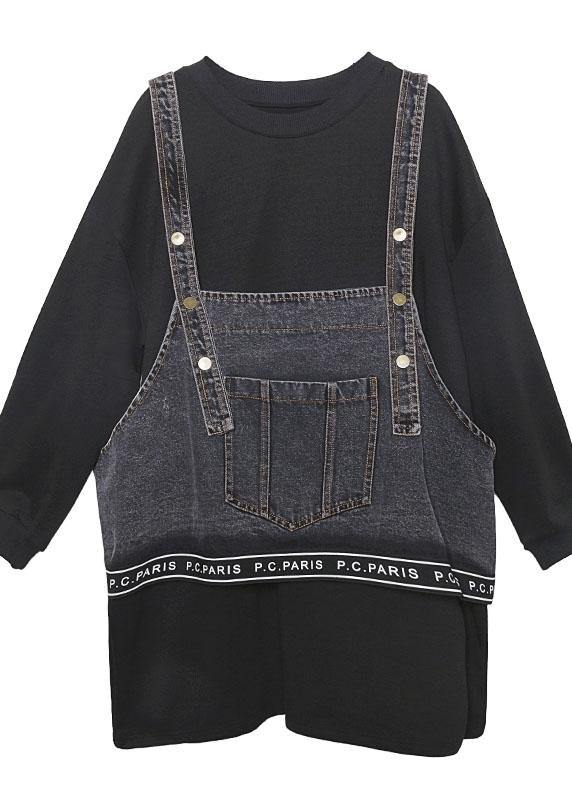 Chic black cotton Blouse o neck two pieces Plus Size Clothing tops