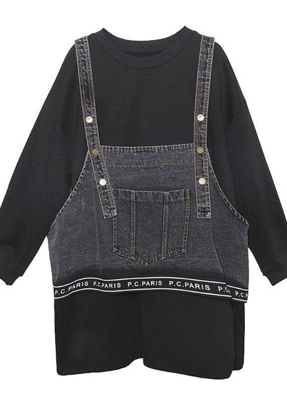 Chic black cotton Blouse o neck two pieces Plus Size Clothing tops