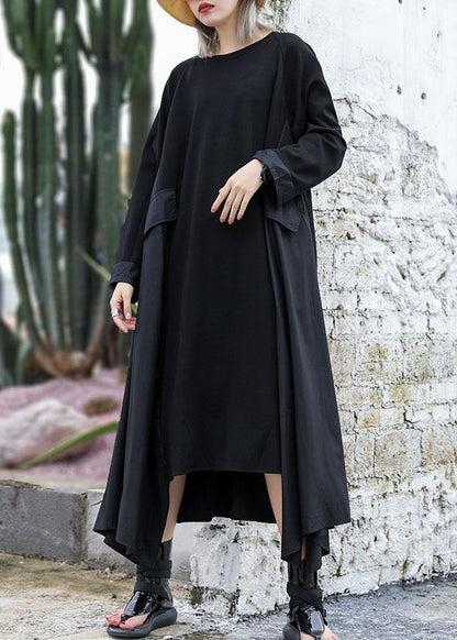 Black Cotton Quilting Dresses Patchwork Fall Dress