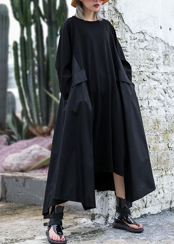 Black Cotton Quilting Dresses Patchwork Fall Dress