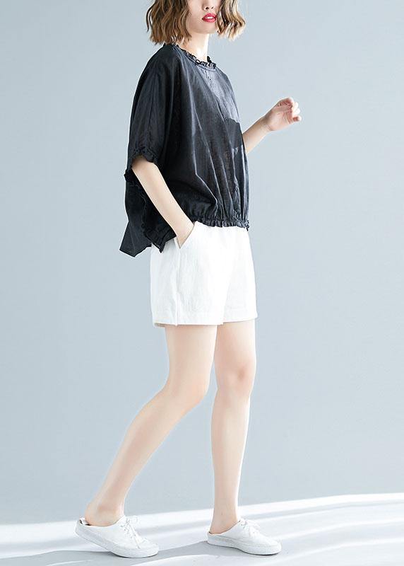 Black Cotton Tunic Top Ruffles Tunic Summer Blouse