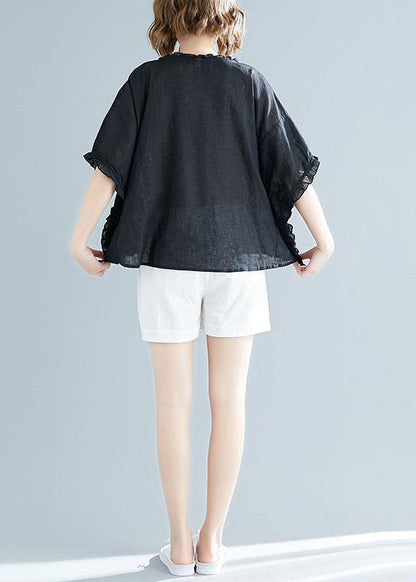 Black Cotton Tunic Top Ruffles Tunic Summer Blouse