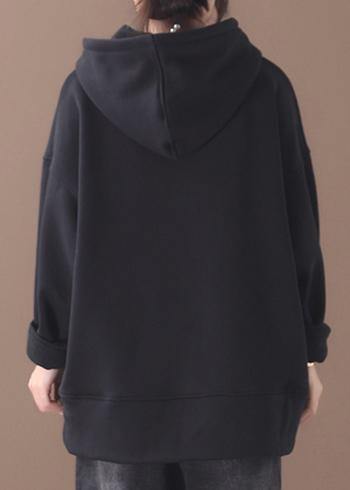 Black Cotton Tunics for Winter Box Hooded Blouses