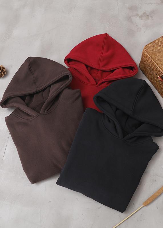 Chic black cotton tunics for women winter box hooded blouses