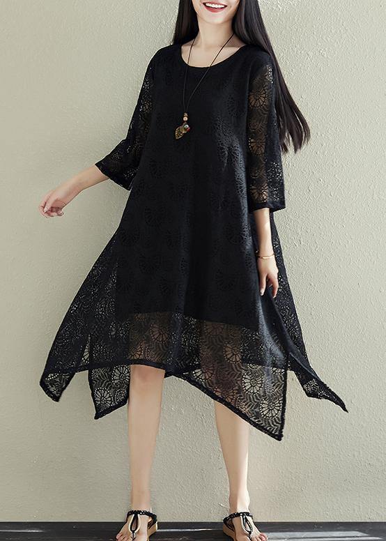 Black Lace Clothes Pakistani Fabrics Side Open Summer Dresses