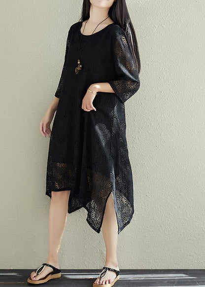 Black Lace Clothes Pakistani Fabrics Side Open Summer Dresses