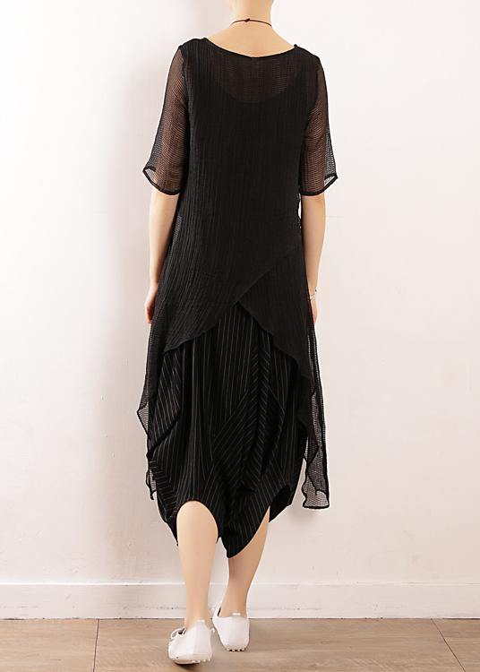 Black Linen Clothes for O Neck Short Summer Blouses