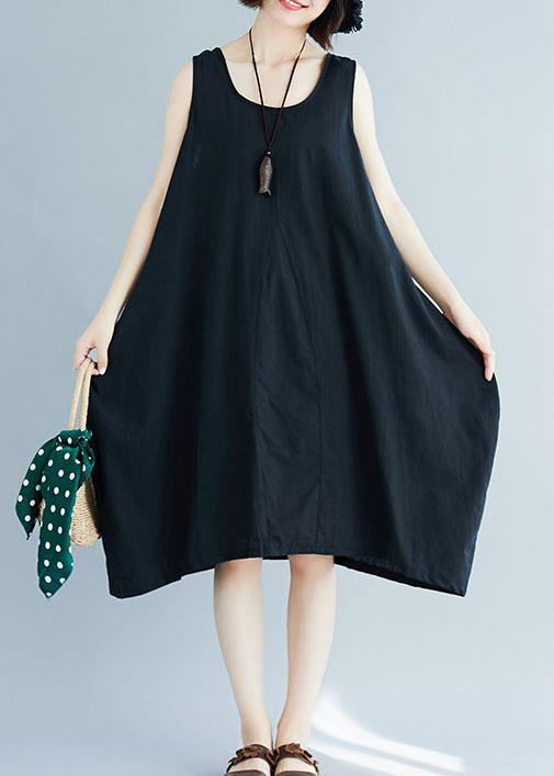 Black O Neck Linen Quilting Dresses Sleeveless Clothing Summer Dress