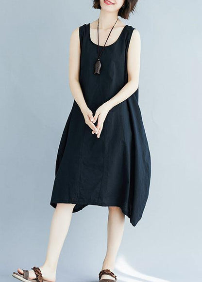 Black O Neck Linen Quilting Dresses Sleeveless Clothing Summer Dress