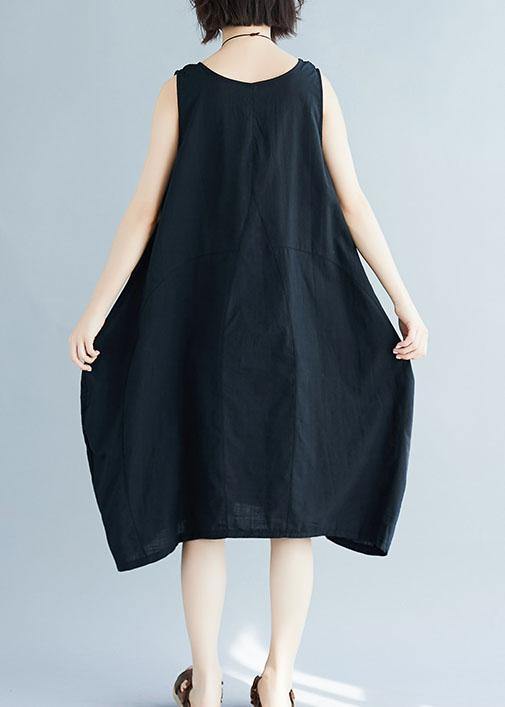 Black O Neck Linen Quilting Dresses Sleeveless Clothing Summer Dress