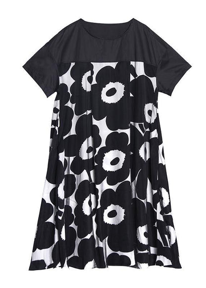 Black Print Quilting Clothes O Neck Patchwork Maxi Dress