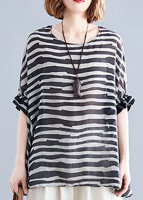 Black Striped Shirts O Neck Batwing Sleeve Box Shirts