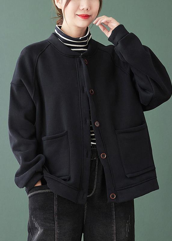 Black Coats Outfits O Neck Button Down Coats