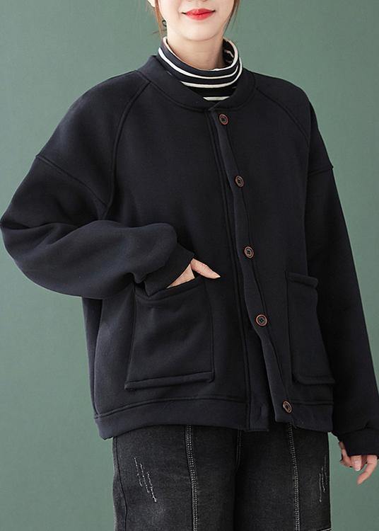 Black Coats Outfits O Neck Button Down Coats