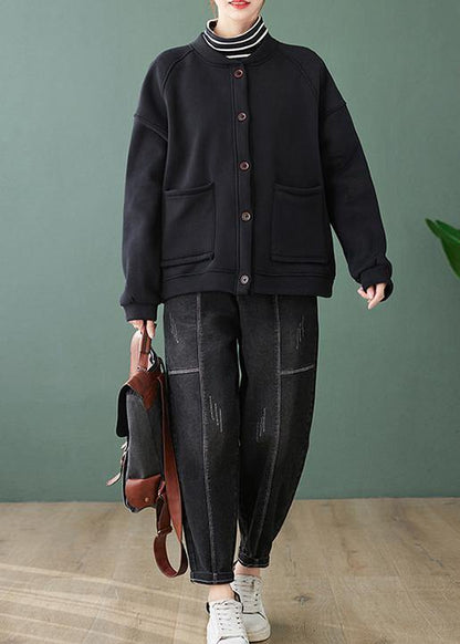 Black Coats Outfits O Neck Button Down Coats