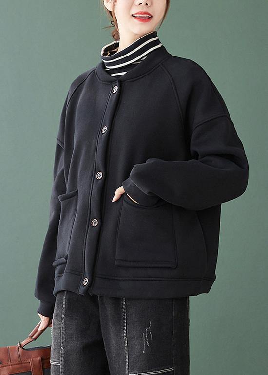 Black Coats Outfits O Neck Button Down Coats