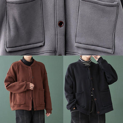 Black Coats Outfits O Neck Button Down Coats