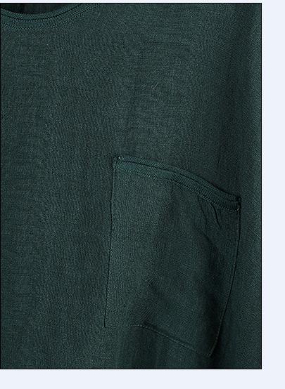 Blackish Green Linen Clothes for Side Open Clothing V Neck Blouse