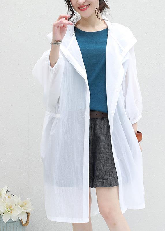 Blue Cotton Outwear for Hooded Tunic Summer Cardigan