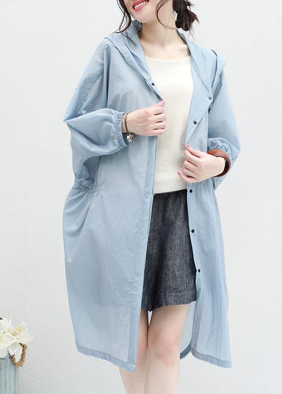 Blue Cotton Outwear for Hooded Tunic Summer Cardigan