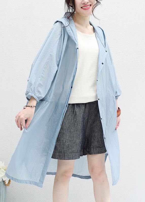 Blue Cotton Outwear for Hooded Tunic Summer Cardigan