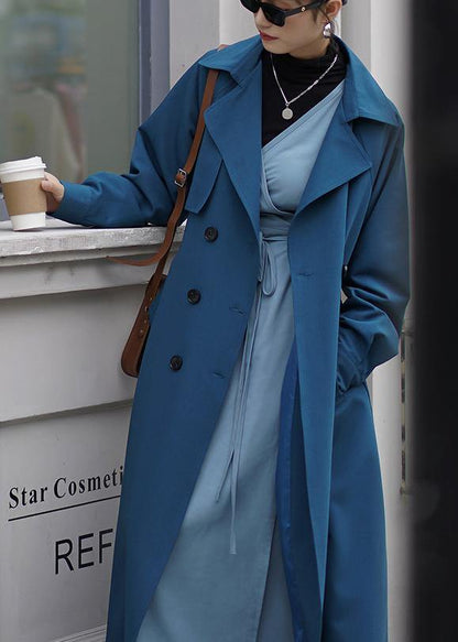 Blue Coat for Woman Tutorials Notched Tie Waist Outwears