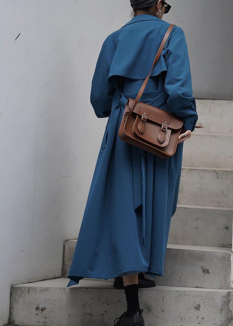 Blue Coat for Woman Tutorials Notched Tie Waist Outwears