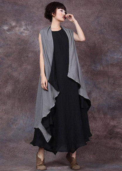 Chocolate Linen Outwear Sleeveless a Line Summer Cardigan