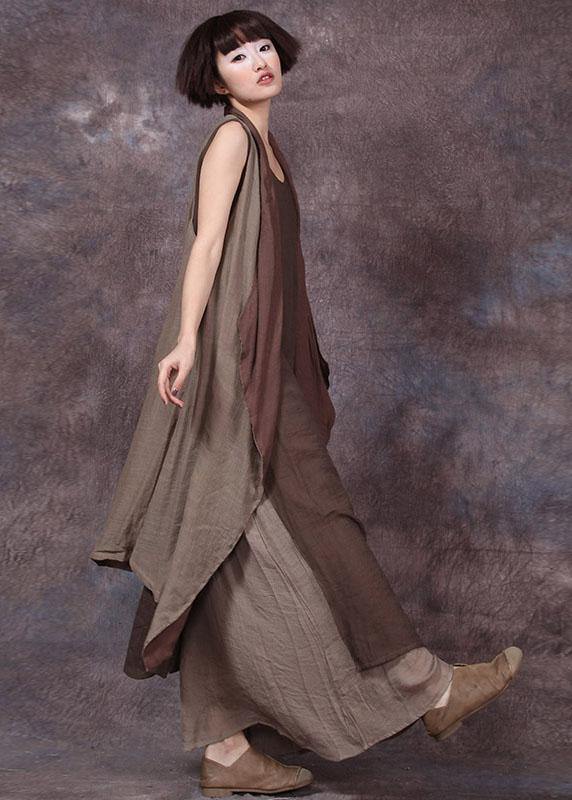 Chocolate Linen Outwear Sleeveless a Line Summer Cardigan