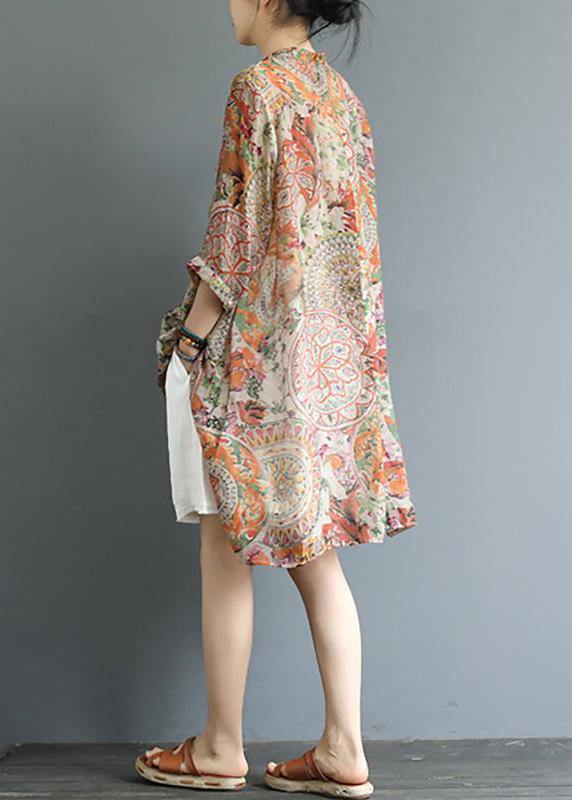 Cotton Tunic Top Korea Retro Printed High Low Hem Comfortable Blouse