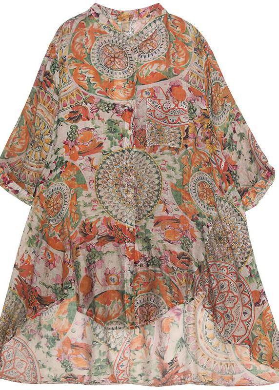 Cotton Tunic Top Korea Retro Printed High Low Hem Comfortable Blouse