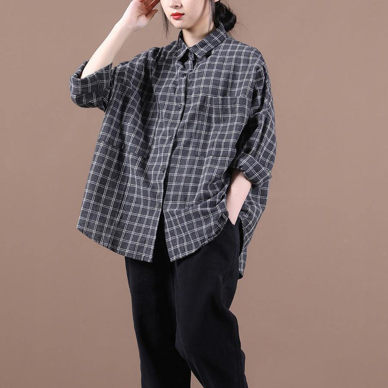 Black Plaid Shirts Lapel Pockets Dresses Shirt