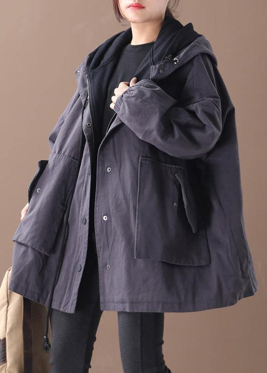 Dark Gray Fine Outwear Inspiration Hooded False Two Pieces Jackets