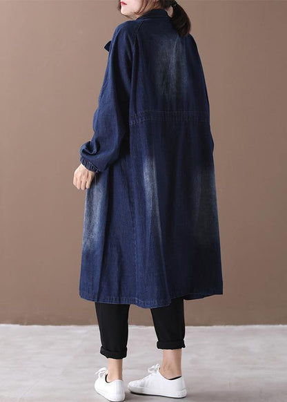 Denim Blue Fine Tunic Pattern Sewing Stand Collar Cinched Jackets