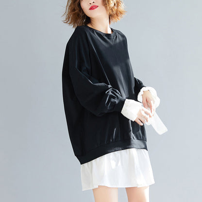 Flare Sleeve Cotton Dresses Stitches Work Outfits Black Shift Dress