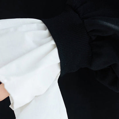 Flare Sleeve Cotton Dresses Stitches Work Outfits Black Shift Dress