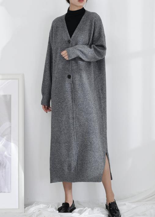 Gray Sweater Weather Moda V Neck Button Down Tunic Fall Knit Dresses