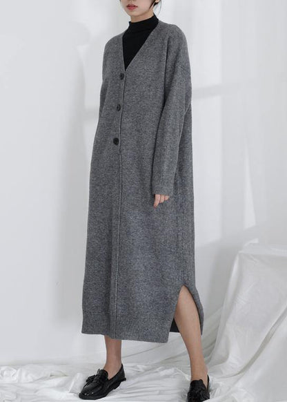 Gray Sweater Weather Moda V Neck Button Down Tunic Fall Knit Dresses
