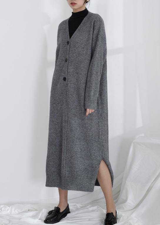 Gray Sweater Weather Moda V Neck Button Down Tunic Fall Knit Dresses
