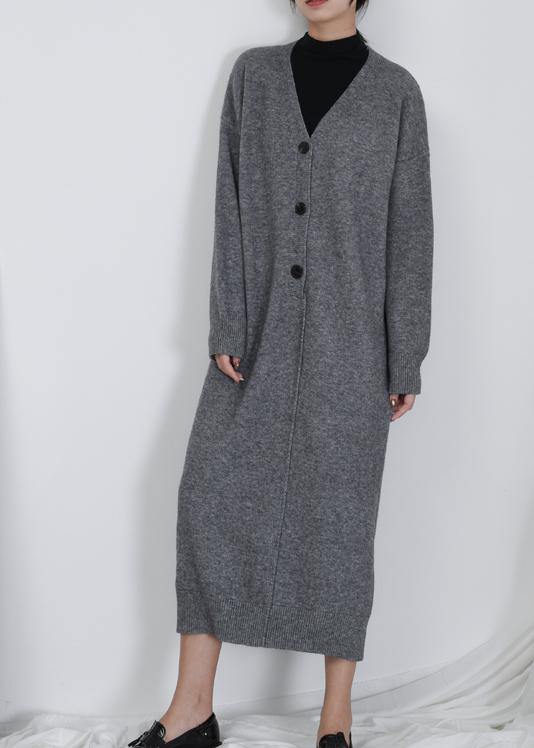 Gray Sweater Weather Moda V Neck Button Down Tunic Fall Knit Dresses